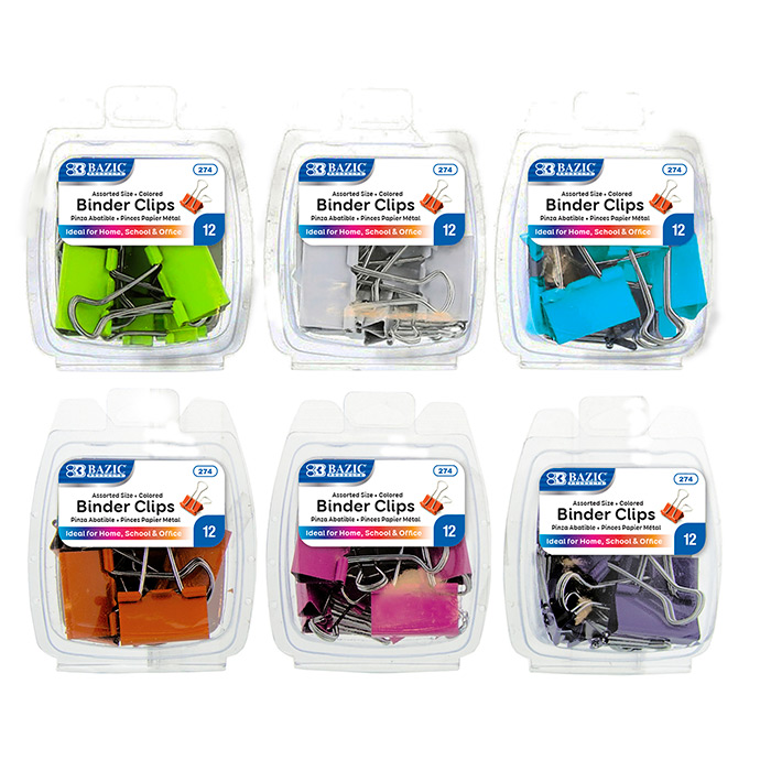 BAZIC 12CT ASST BINDER CLIPS - COLORED