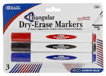 TRIANGLE DRY ERASE MARKERS CHISEL TIP 3PK ASST COLORS