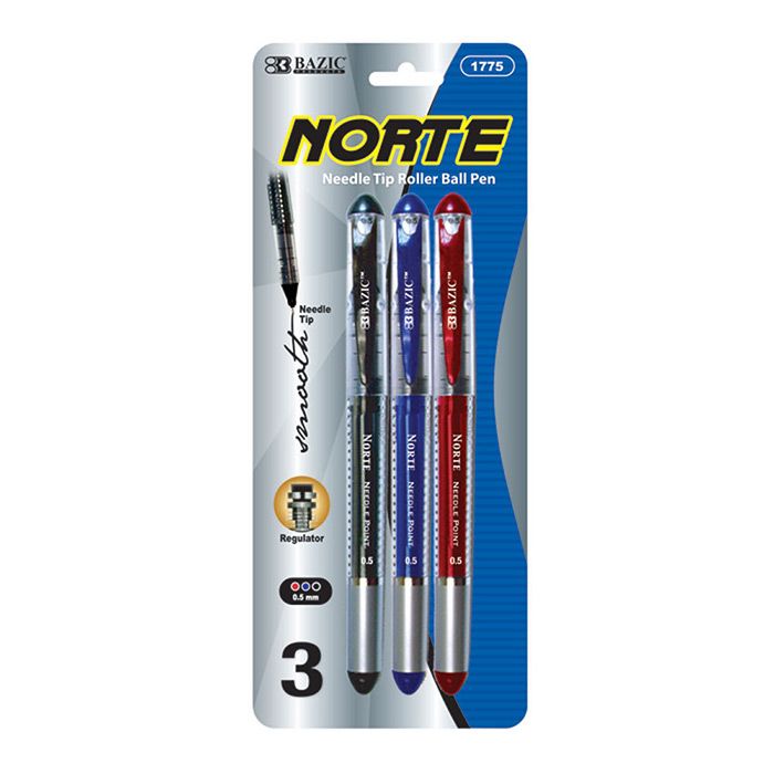 BAZIC 3PK NORTE ASST ROLLER PENS