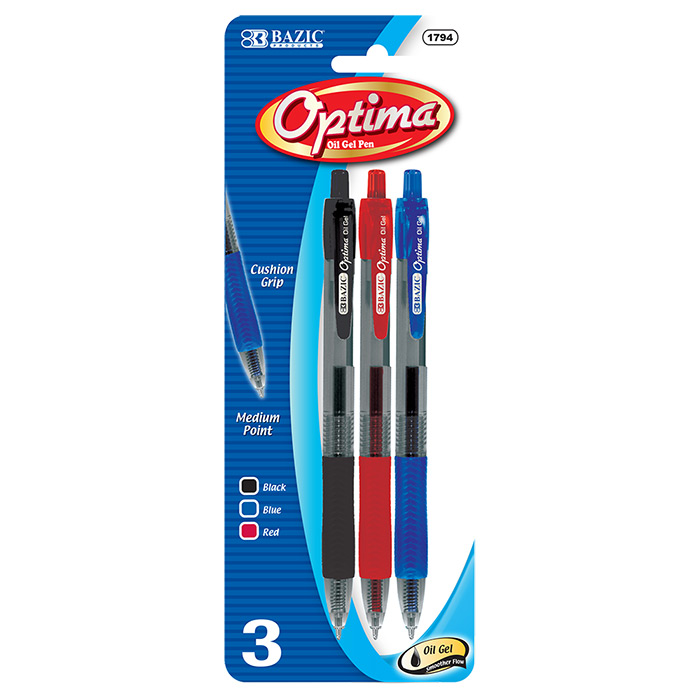 BAZIC 3PK OPTIMA ASST GEL PENS