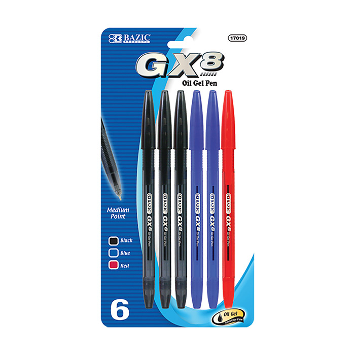 BAZIC GX-8 6PK ASST GEL PENS