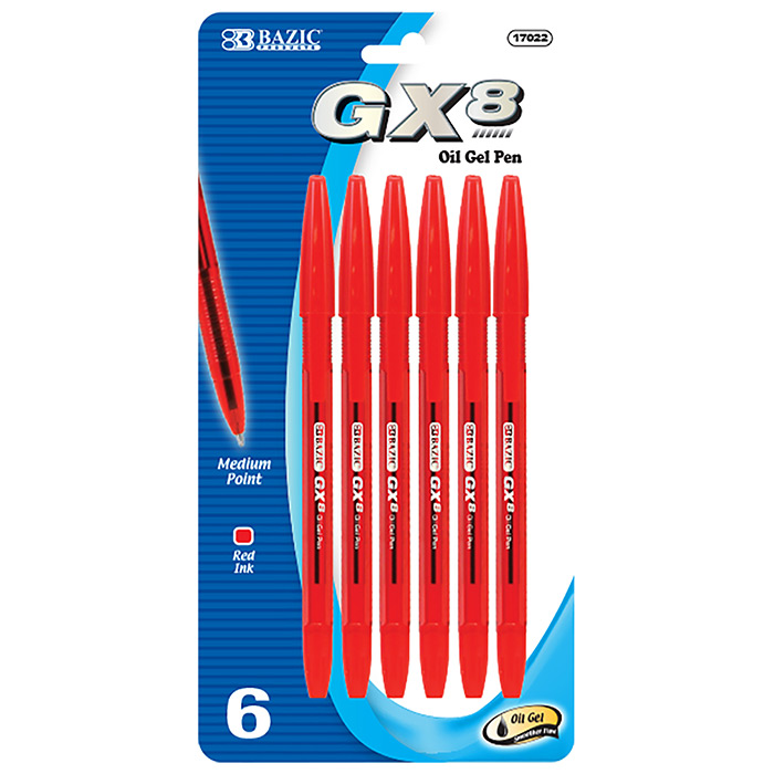 BAZIC GX-8 6PK RED GEL PENS