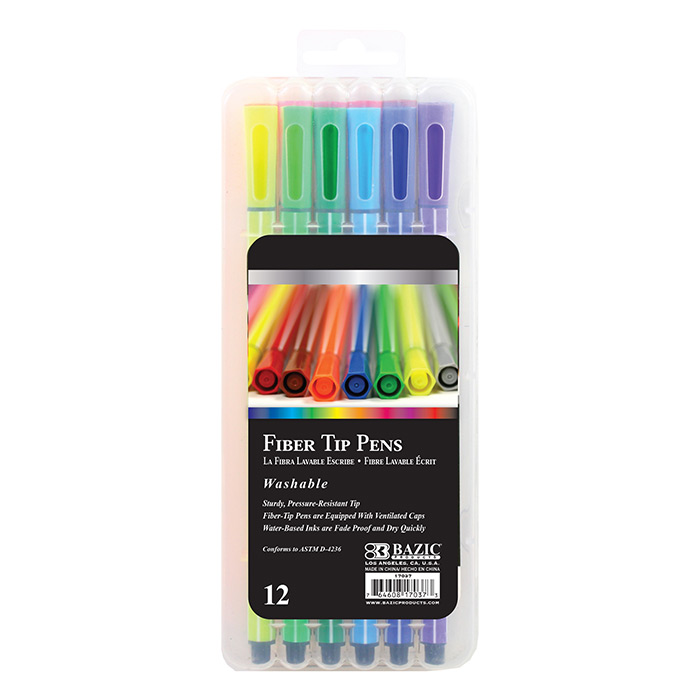 BAZIC 12CT WASH FIBER TIP PENS