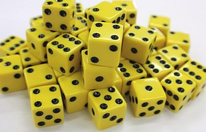 DICE - 16MM - YELLOW/BLACK PIPS