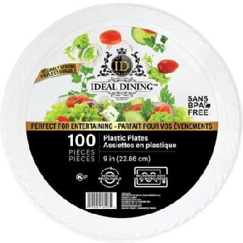 DELUXE PLASTIC PLATES - WHITE - 9 INCH - 100CT