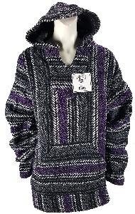 X-Large Baja Shirt - BLACK & PURPLE STRIPE - Woven Hoodie - Soft Brushed Inside - Unisex Pullover