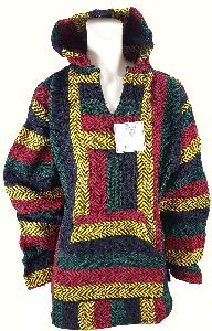 X-Large Baja Shirt - RASTA MULTI-COLOR STRIPES - Woven Hoodie - Soft Brushed Inside - Unisex Pullover