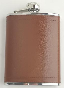 STAINLESS HIP FLASK - LEATHER WRAPPED