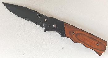 KNIFE - FULL AUTOMATIC - SERRATED - WOOD HANDLE