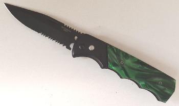 KNIFE - FULL AUTOMATIC - SERRATED - GREEN HANDLE