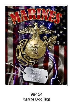 METAL SIGN - MARINES / DOG TAG - 12"X15"