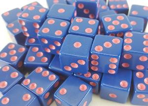 DICE - 16MM - BLUE DICE/PINK PIPS 