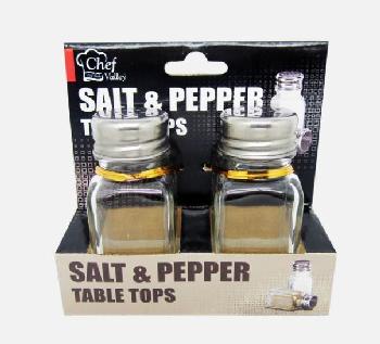 GLASS SALT AND PEPPER SHAKER SET WITH METAL LIDS