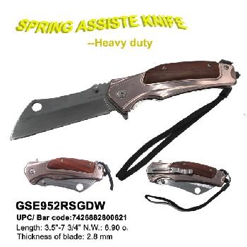 KNIFE - SPRING ASSISTED - ROSE - WOOD INLAY - STRAIGHT BLADE