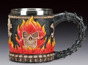 MUG WITH FLAMING SKULL STAINLESS LINER