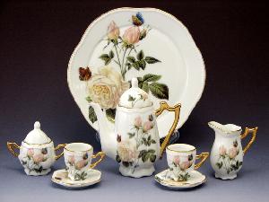 MINIATURE TEA SET WHITE ROSES