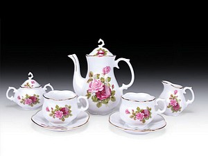 MINIATURE TEA SET RED/PINK ROSES