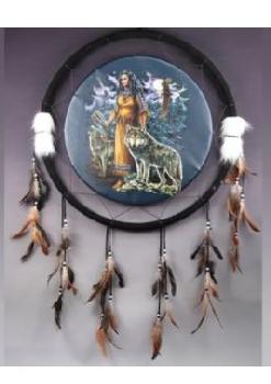 LARGE MANDALA - 24 INCH - INDIAN MAIDEN WITH WOLF