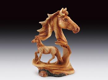 HORSE HEAD WITH SMALL HORSE WOOD LIKE CARVING STATUE