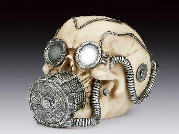 STEAMPUNK SKULL WITH GAS MASK STATUE