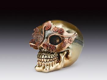 SKULL WITH STEAMPUNK MASK STATUE