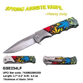 KNIFE - SPRING ASSISTED - MULTICOLOR LEAF - HALF SERRATED