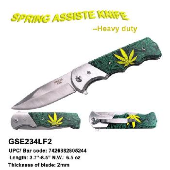 KNIFE - SPRING ASSISTED - GREEN LEAF - HALF SERRATED