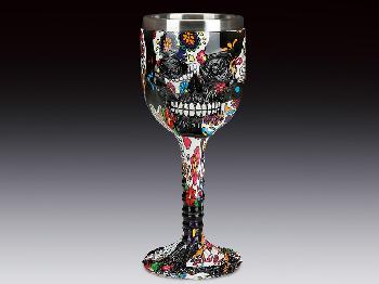 GOBLET WITH MAYAN FLOWER SKULL DESIGN