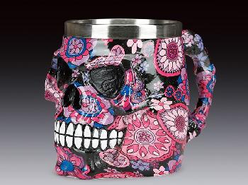 MUG WITH PRINTED FLOWER SKULL DESIGN