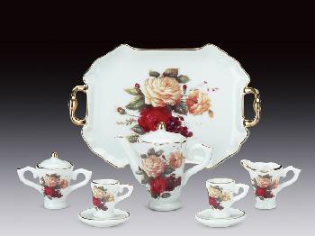 MINIATURE TEA SET - RED/YELLOW ROSE PATTERN