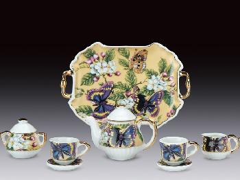 MINIATURE TEA SET ROSE BUTTERFLY