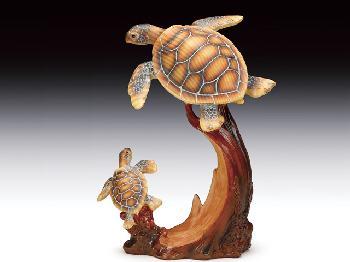 TWO SEA TURTLES UP & DOWN, WOOD-LIKE CARVING