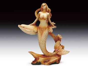 WOODLIKE STATUE - MERMAID WITH DOLPHIN