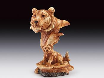 TIGER HEAD W/CUB. WOOD-LIKE CARVING