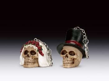 SET OF 12 ASSORTED BRIDE AND GROOM SKULLS KEYCHAINS