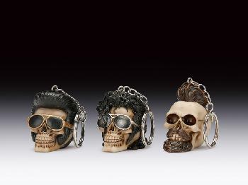 SET OF 12 ASSORTED ROCKER SKULLS KEYCHAINS