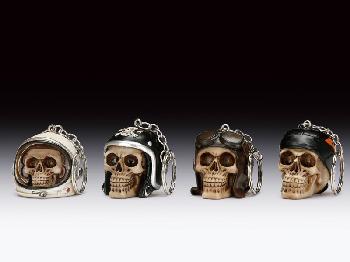 SET OF 12 ASSORTED SKULLS WITH HELMETS KEYCHAINS