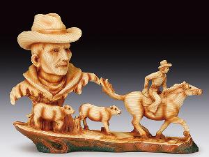 WOOD LIKE COWBOY RIDING HORSE