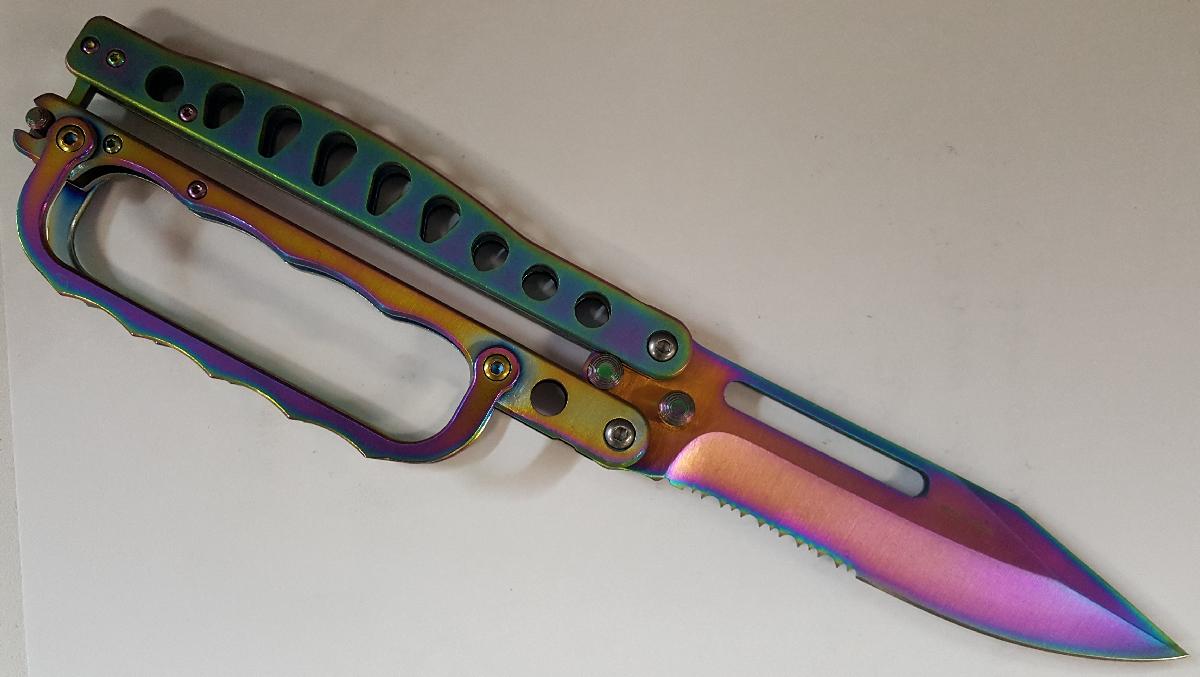 KING BUTTERFLY KNIFE - RAINBOW FINISH, Tools Cutting Tools Knives