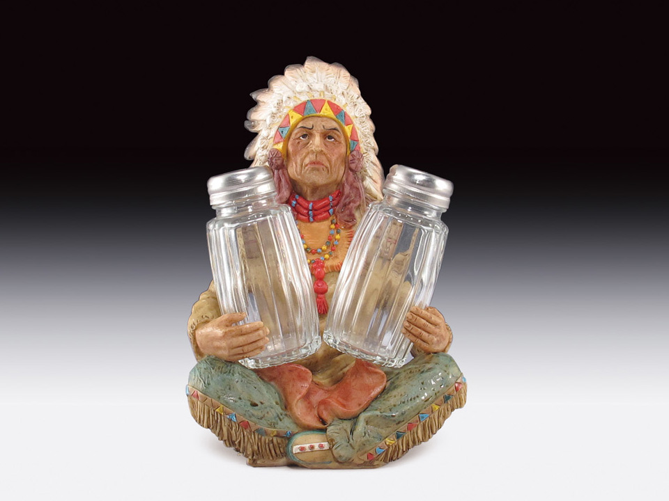 SALT AND PEPPER SHAKER SET INDIAN CHIEF SITTING, New Arrivals