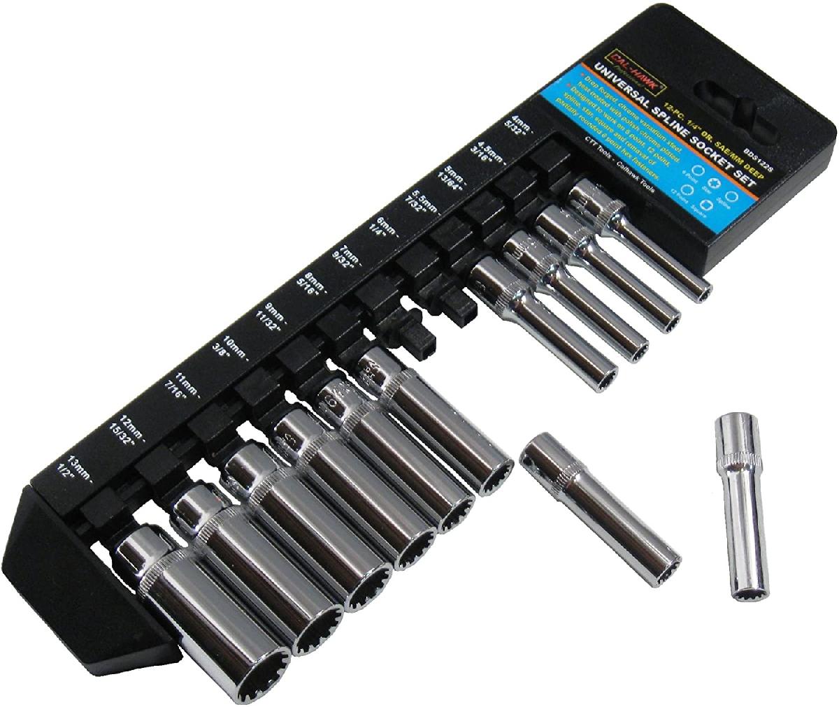 12 PC 1/4 INCH SPLINE SOCKET SET METRIC/SAE COMBO, Tools Sockets