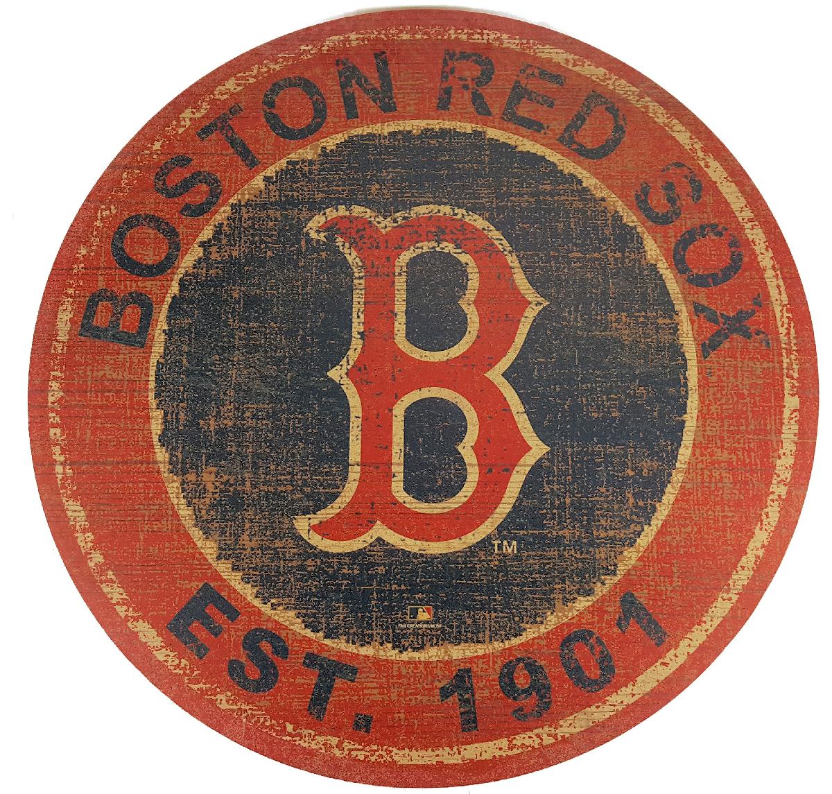 RED SOX LARGE ROUND TEAM LOGO WOODEN SIGN, Giftware Wooden Art ...