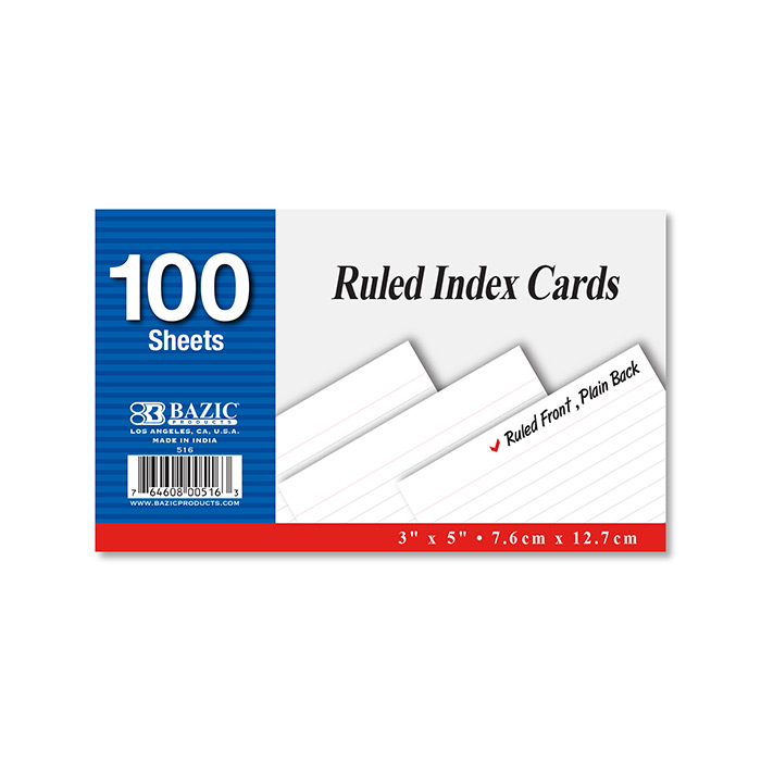 BAZIC 100CT 3X5 INDEX CARDS - WHITE
