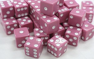 DICE - 16MM - PINK/WHITE PIPS
