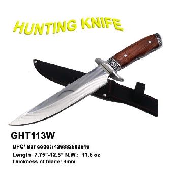 KNIFE - HUNTING - 12" LONG - WOOD HANDLE WITH SHEATH