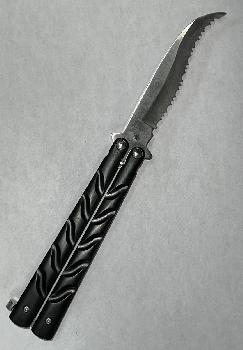 BUTTERFLY KNIFE - BLACK - SERRATED EDGE