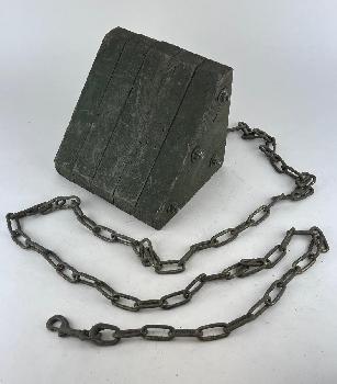 INDUSTRIAL WOOD WHEEL CHOCK WITH ATTACHED CHAIN