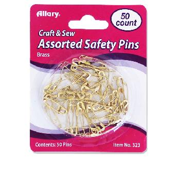 50CT SAFETY PINS - ASSORTED SIZES - BRASS