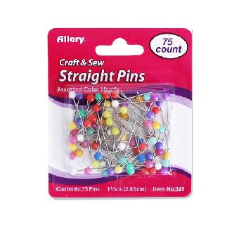 75CT STRAIGHT PINS - BALL END - ASSORTED COLORS
